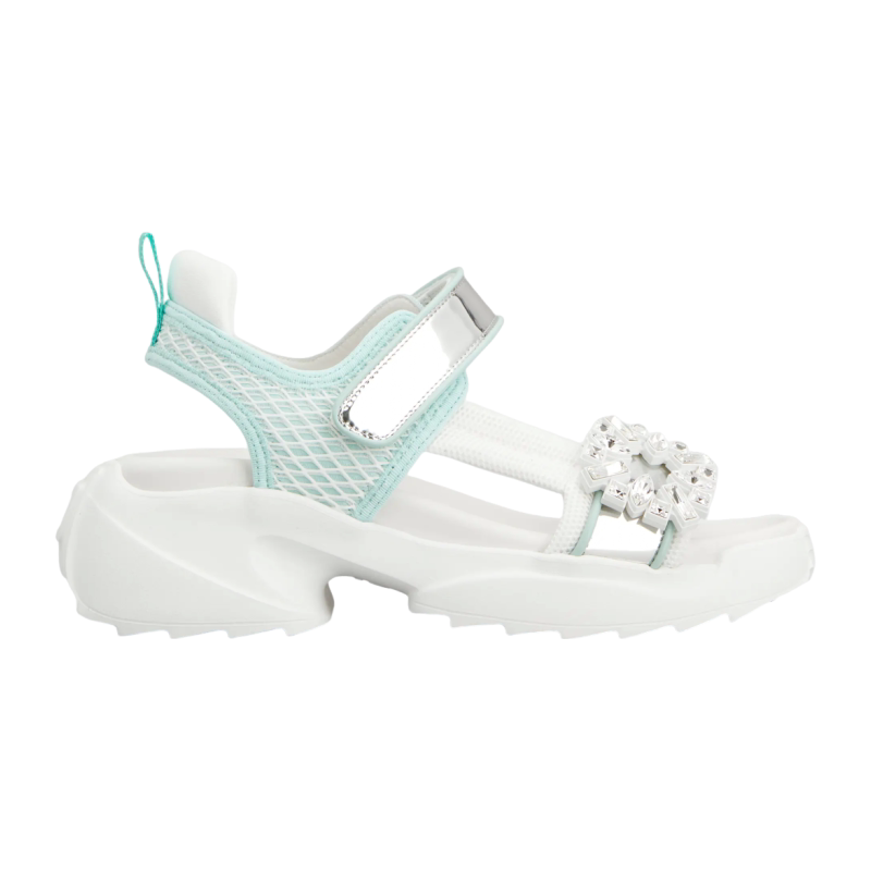 RogerVivier/罗杰维维亚女士凉鞋锯齿橡胶底水晶搭扣皮革镜面新款