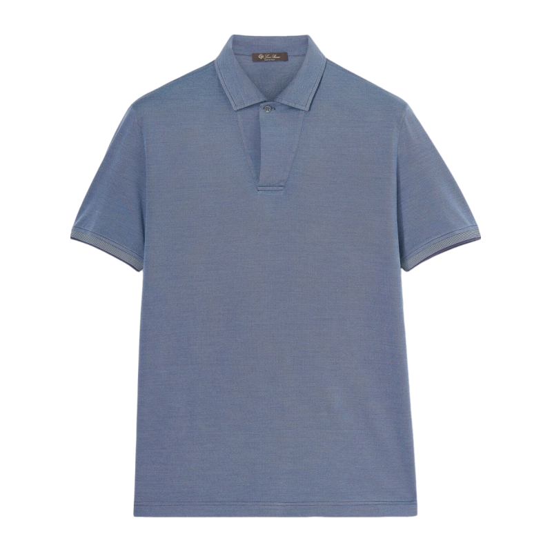 Loro Piana/诺悠翩雅男装棉丝混纺蓝色短袖休闲polo衫