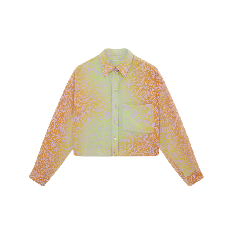 Stella McCartney/斯特拉女士淡紫色全身流体印花短款真丝衬衫