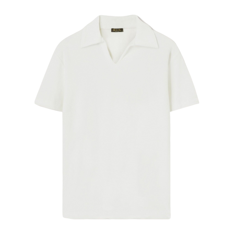 Loro Piana/诺悠翩雅男装棉质与桑蚕丝混纺白色短袖Polo衫