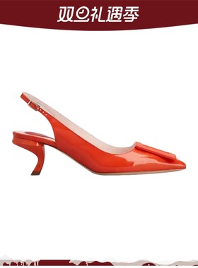 Roger Vivier女鞋 Vargule 橘红色精致清漆搭扣露跟高跟鞋