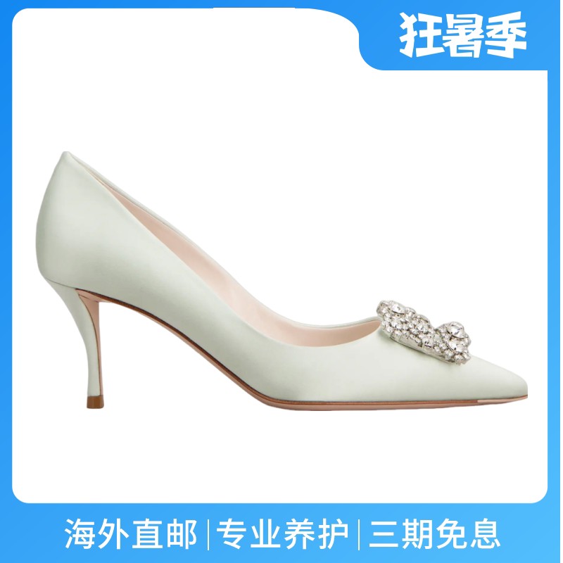 RogerVivier/罗杰维维亚女士高跟鞋缎面镶钻搭扣6.5cm细跟新款
