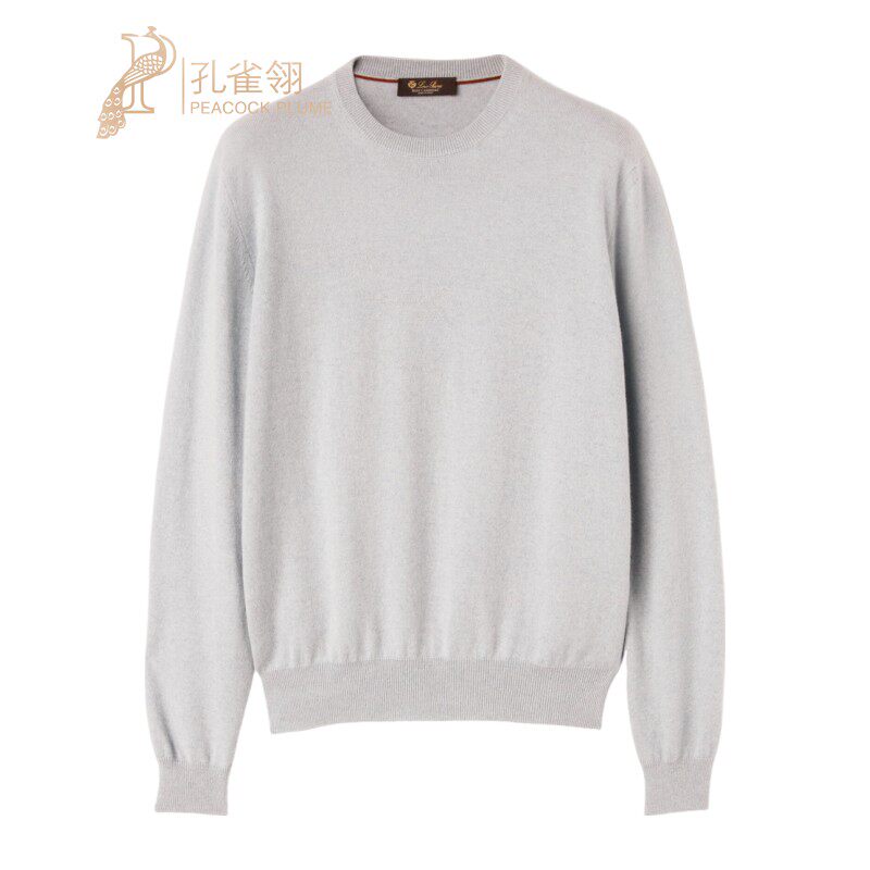 Loro Piana/诺悠翩雅男装浅灰色小山羊绒圆领套头针织衫