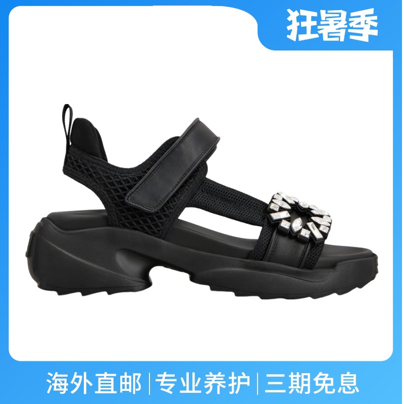 RogerVivier/罗杰维维亚女士凉鞋网眼镶钻搭扣魔术贴橡胶底新款