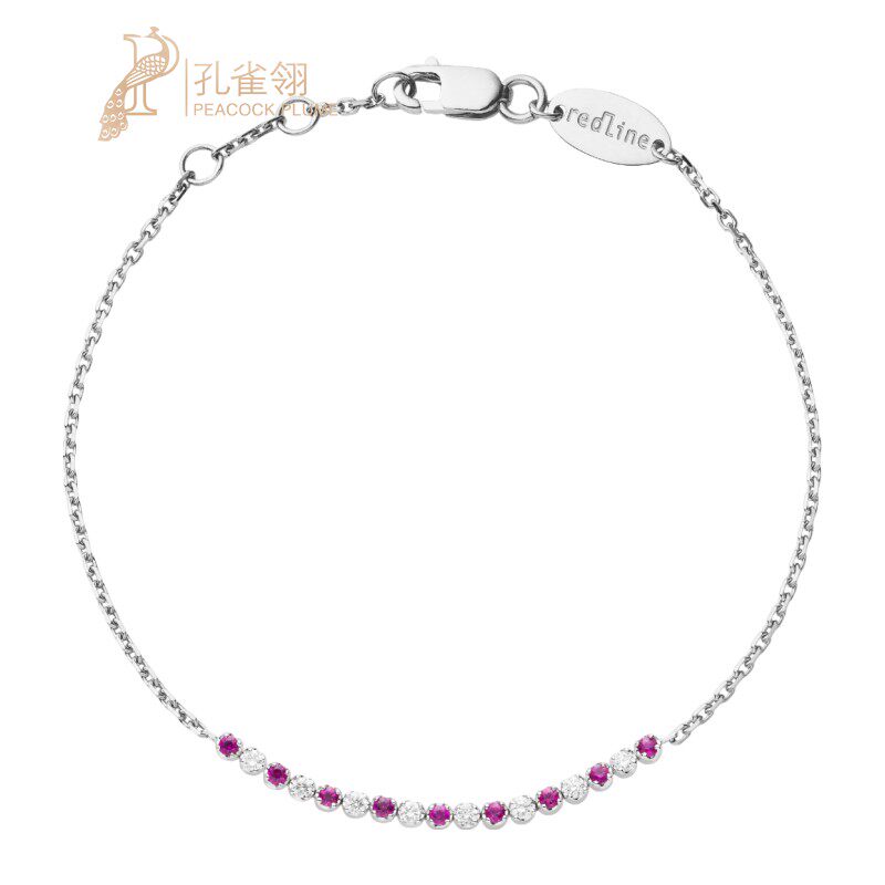 情人节Redline/红绳女士0.16克拉圆形钻石红宝石白金链制手链