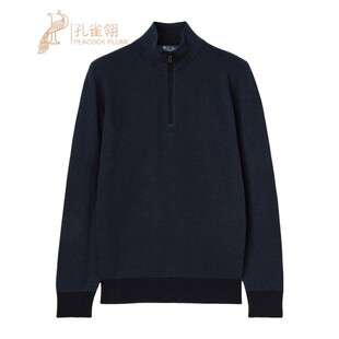 拉链领海军蓝色羊绒长袖 Loro Piana 诺悠翩雅男装 针织衫