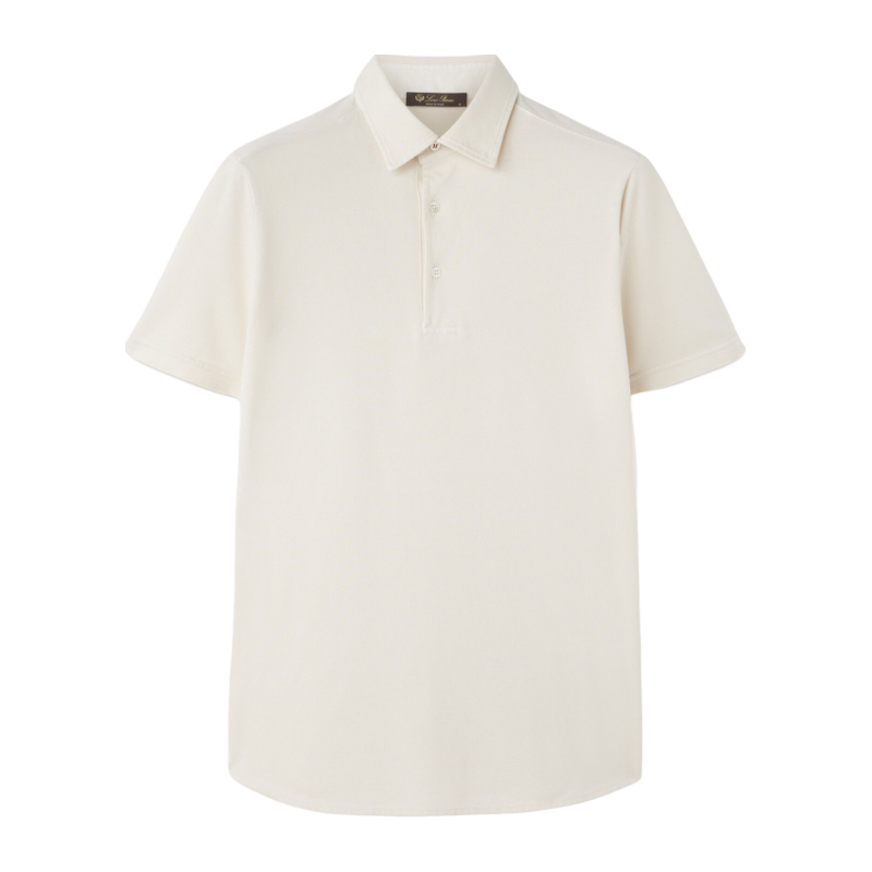Loro Piana/诺悠翩雅男装棉质珠地白色短袖衬衫领Polo衫