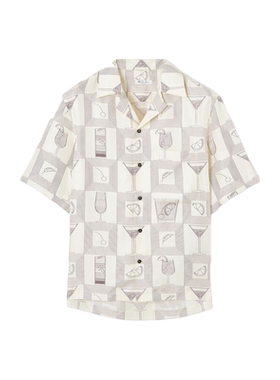 LoroPiana/诺悠翩雅男士衬衫保龄球风Aperitivo图案真丝斜纹新款