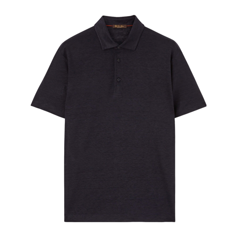 Loro Piana/诺悠翩雅男装海军蓝色亚麻针织修身经典polo衫