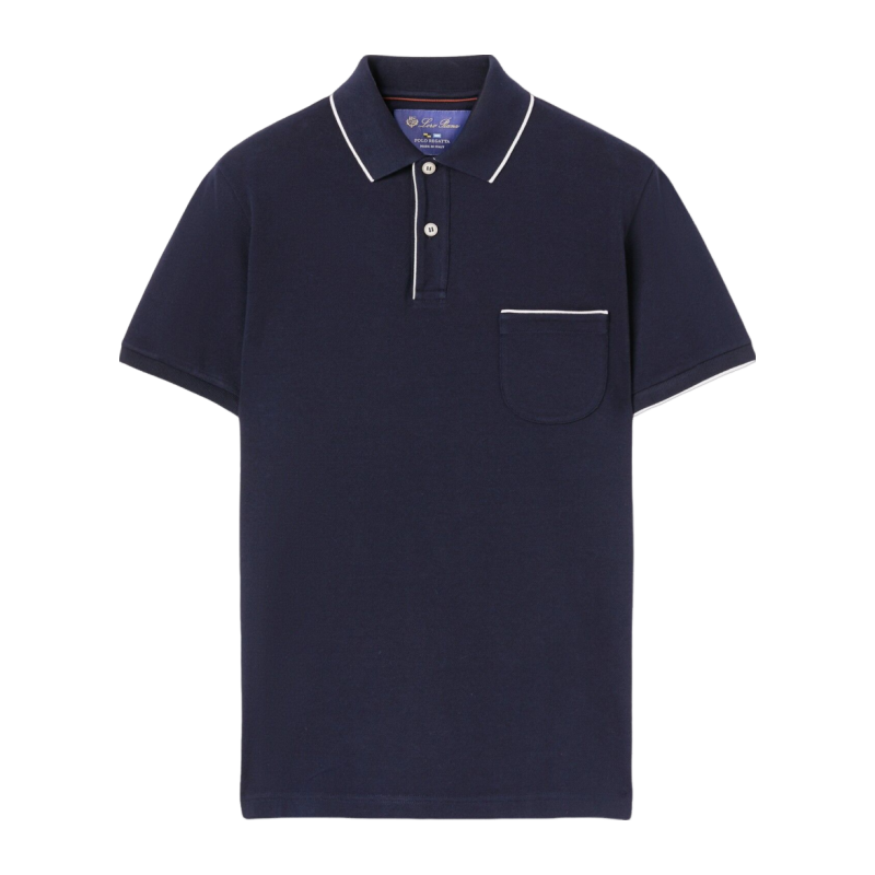 Loro Piana/诺悠翩雅男装弹力棉质混纺海军蓝色短袖polo衫