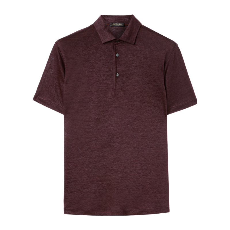Loro Piana/诺悠翩雅男装苋菜色亚麻针织经典马球领polo衫
