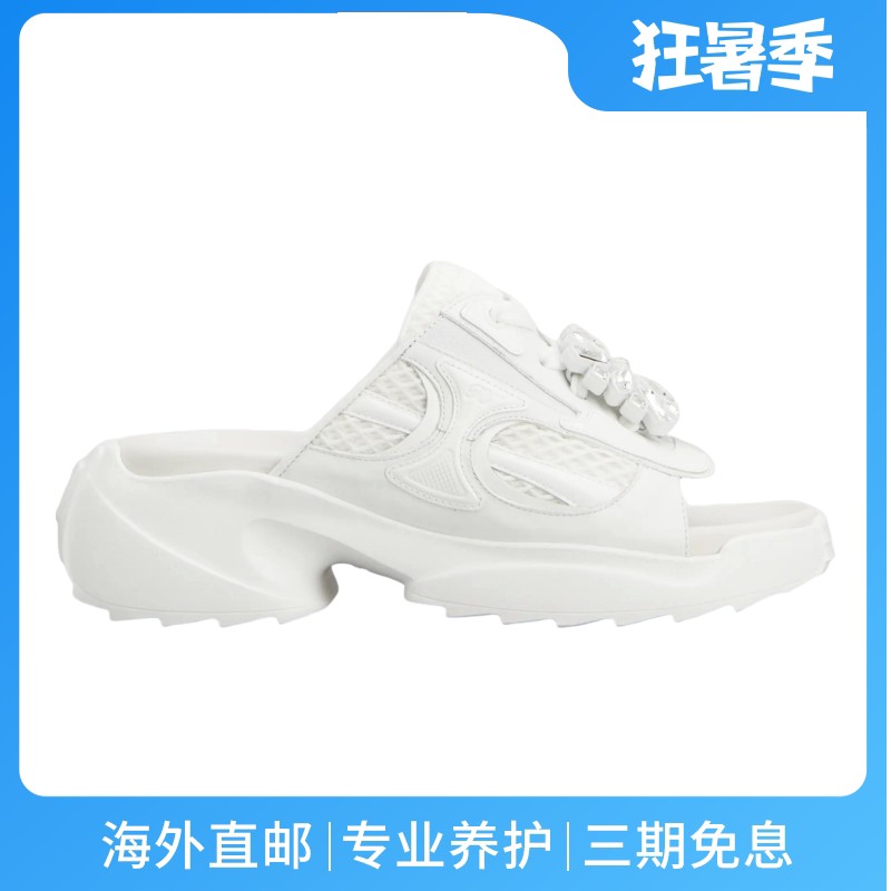 RogerVivier/罗杰维维亚女士凉鞋皮革网眼镶钻搭扣橡胶底新款