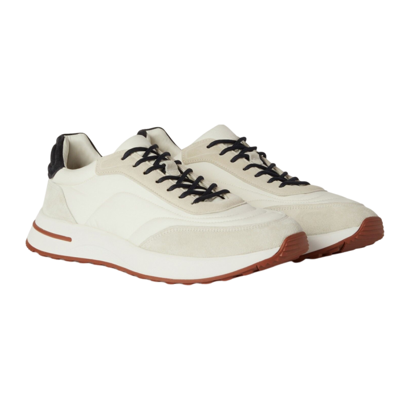 Loro Piana/诺悠翩雅男鞋白色绒面皮革系带休闲潮流舒适运动鞋