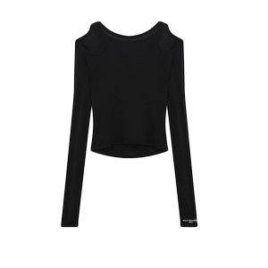 Stella McCartney/斯特拉女士黑色袖口徽标长袖露肩简约修身上衣