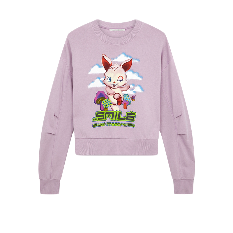 Stella McCartney/斯特拉女士淡紫色圆领长袖兔子印花休闲卫衣