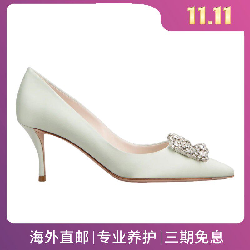 RogerVivier/罗杰维维亚女士高跟鞋缎面镶钻搭扣6.5cm细跟新款
