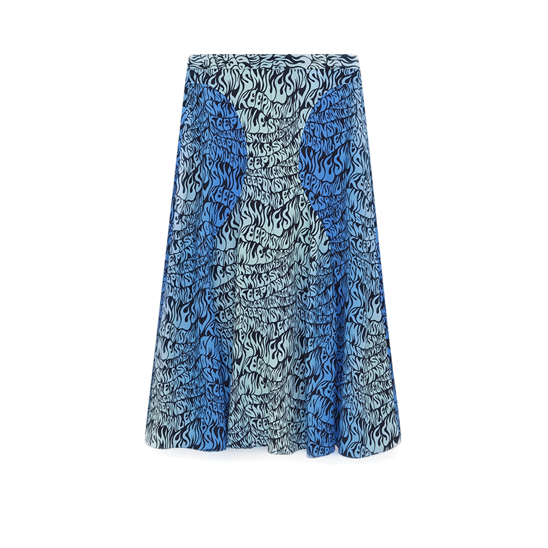 Stella McCartney/斯特拉女士蓝色流体印花前卫精美中长半身裙