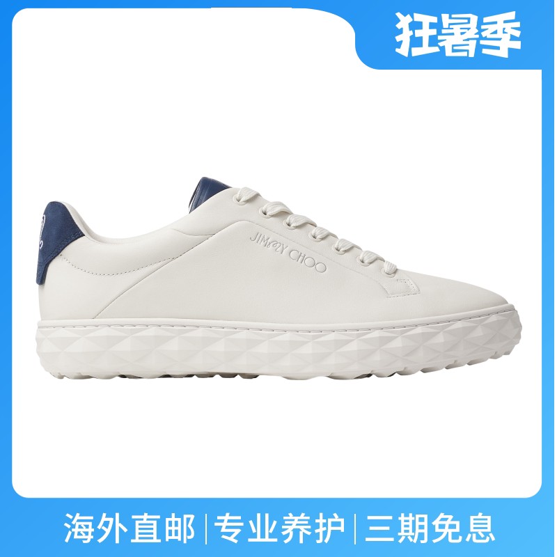 JimmyChoo/周仰杰男鞋白色皮革鞋面高尔夫鞋钉低帮休闲运动鞋