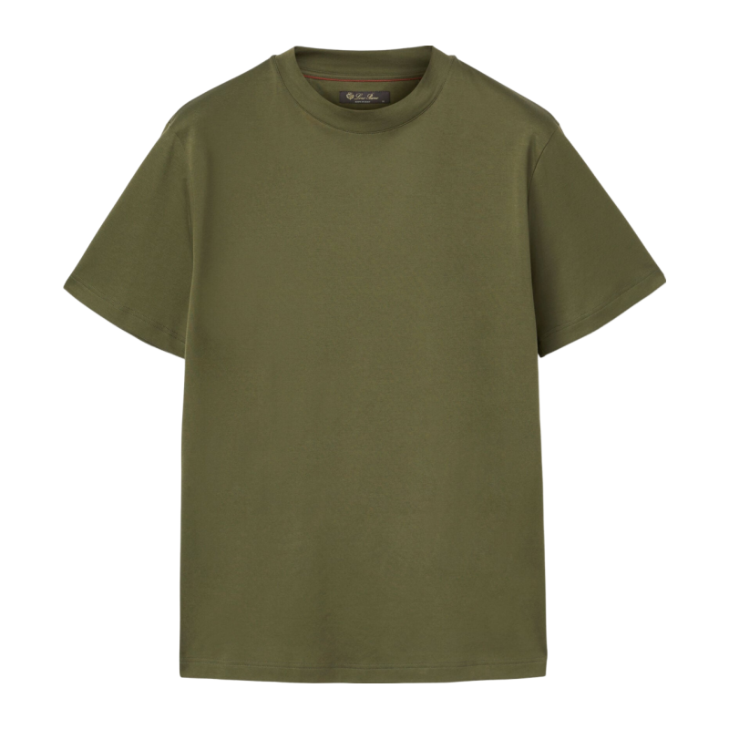 Loro Piana/诺悠翩雅男装棉质平纹针织绿色短袖T恤