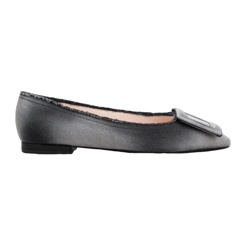 RogerVivier/罗杰维维亚女士芭蕾舞鞋水洗牛仔锥形鞋头新款搭扣