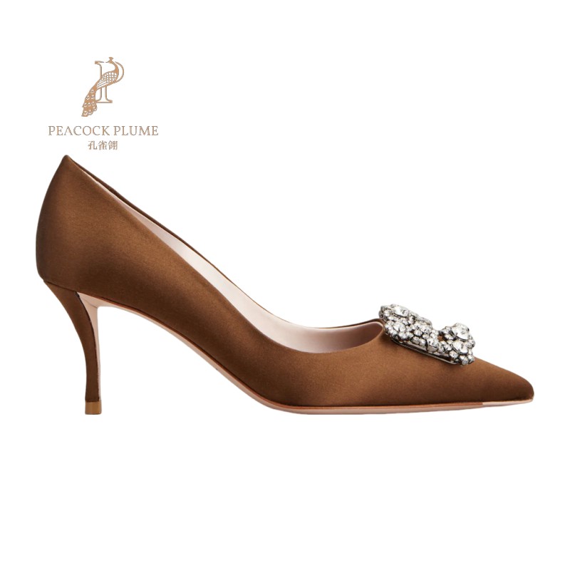 RogerVivier/罗杰维维亚女士高跟鞋缎面镶钻搭扣细跟真皮鞋垫新款