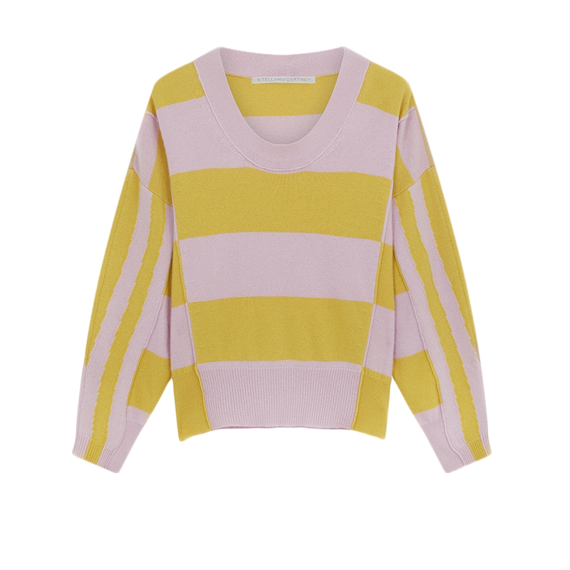Stella McCartney/斯特拉女士多色罗纹宽圆领针织日常清新毛衣