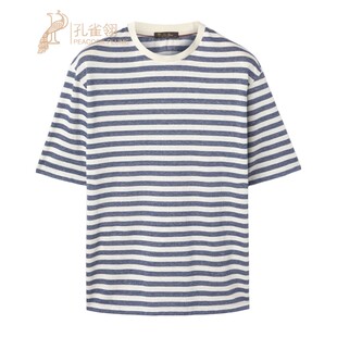Loro 诺悠翩雅男装 棉质和亚麻混纺条纹图案短袖 休闲T恤 Piana