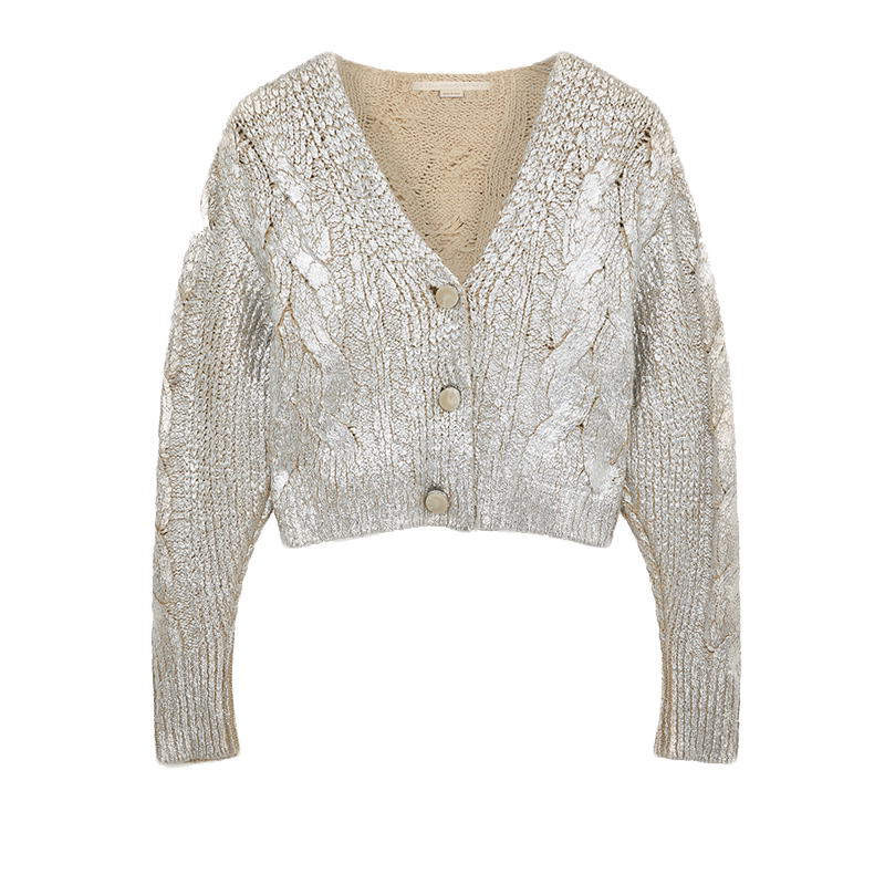 Stella McCartney/斯特拉女士银箔细节搭配针织图案时尚前卫毛衣