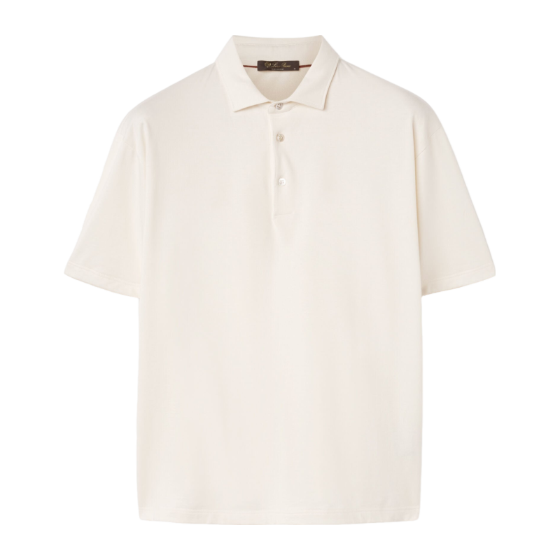Loro Piana/诺悠翩雅男装轻盈透气白色棉质平纹针织短袖polo衫