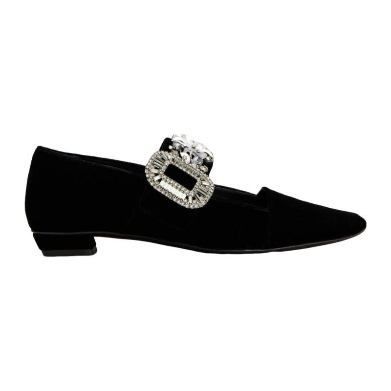 RogerVivier/罗杰维维亚女士芭蕾舞鞋天鹅绒水晶搭扣包覆跟新款