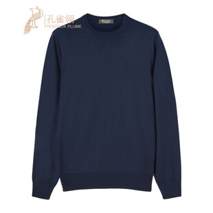 Loro 诺悠翩雅男装 深蓝色山羊绒圆领长袖 休闲针织毛衣 Piana