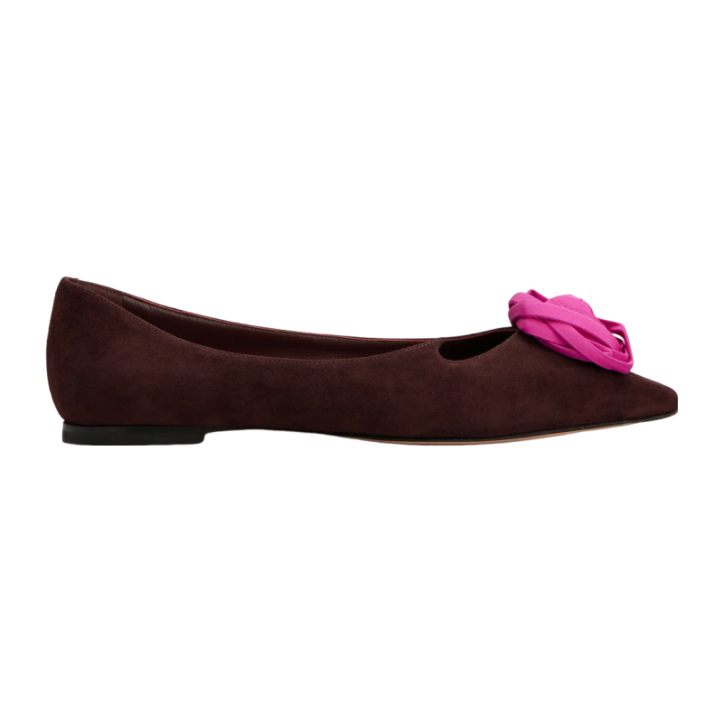 RogerVivier/罗杰维维亚女士芭蕾舞鞋麂皮缎面玫瑰装饰优雅新款