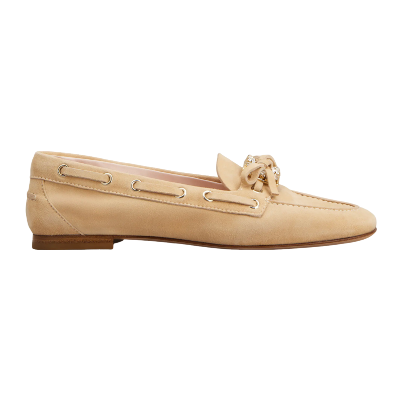 RogerVivier/罗杰维维亚女士莫卡辛鞋水晶扣绒面革蝴蝶结皮革新款