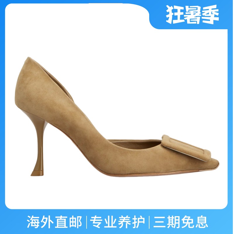RogerVivier/罗杰维维亚女士高跟鞋麂皮包边搭扣细跟露踵新款
