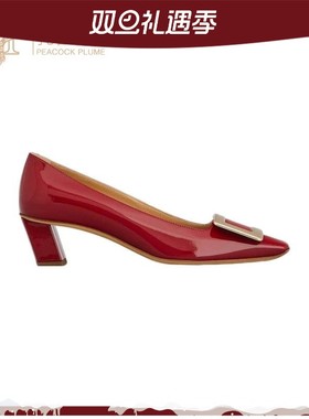 Roger Vivier女鞋精美奢华红色漆皮金属搭扣方头4.5CM高跟鞋