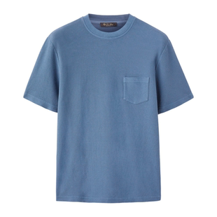 棉质珠地面料蜂窝织纹蓝色短袖 诺悠翩雅男装 T恤 Piana Loro