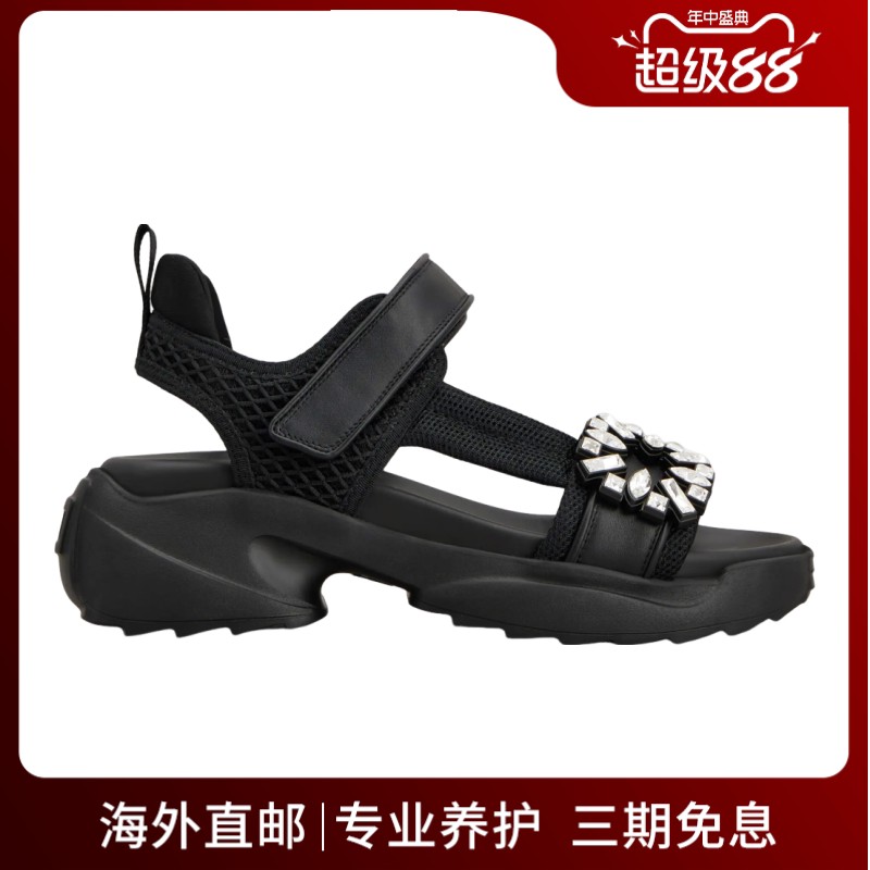 RogerVivier/罗杰维维亚女士凉鞋网眼镶钻搭扣魔术贴橡胶底新款