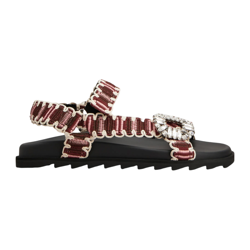 RogerVivier/罗杰维维亚女士凉鞋织物水晶扣魔术贴绑带新款