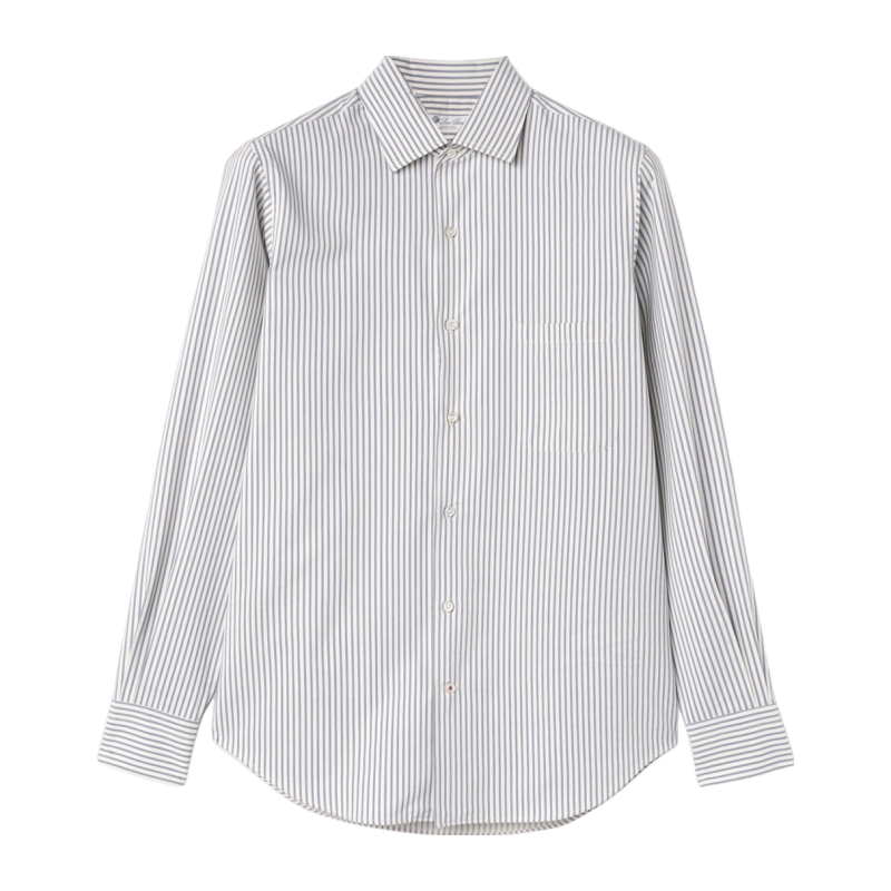 Loro Piana/诺悠翩雅男装条纹图案尖领长袖丝绸和棉质衬衫
