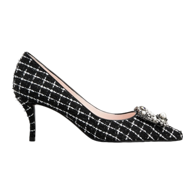 RogerVivier/罗杰维维亚女士高跟鞋斜纹软呢漆皮水晶珍珠搭扣新款