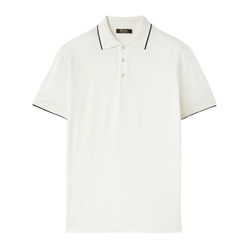 Loro Piana/诺悠翩雅男装白色羊毛撞色边细节短袖休闲polo衫