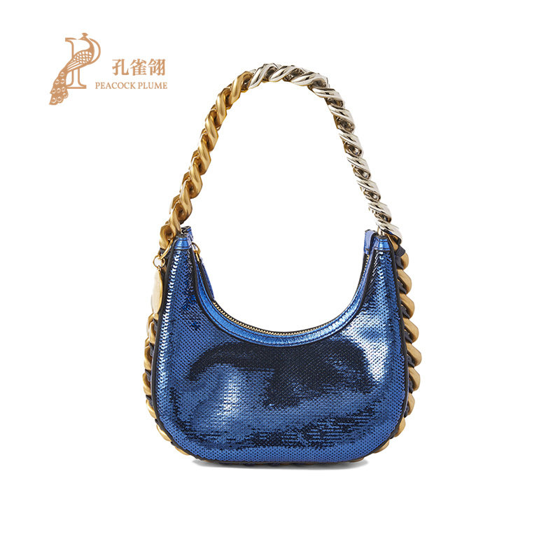 Stella McCartney/斯特拉女包双色链条亮片拉链开合迷你单肩包