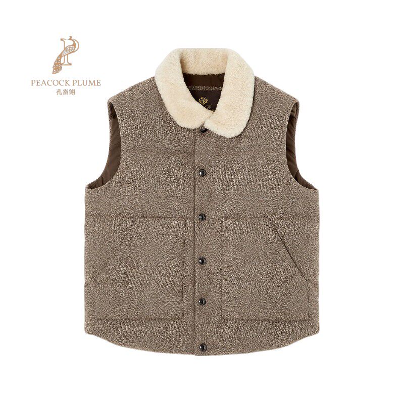 LoroPiana/诺悠翩雅男士马甲圆形剪毛领防风防水按扣填充新款