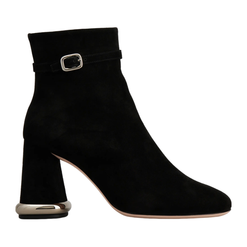 RogerVivier/罗杰维维亚女士靴子裸靴麂皮迷你搭扣梯形跟新款