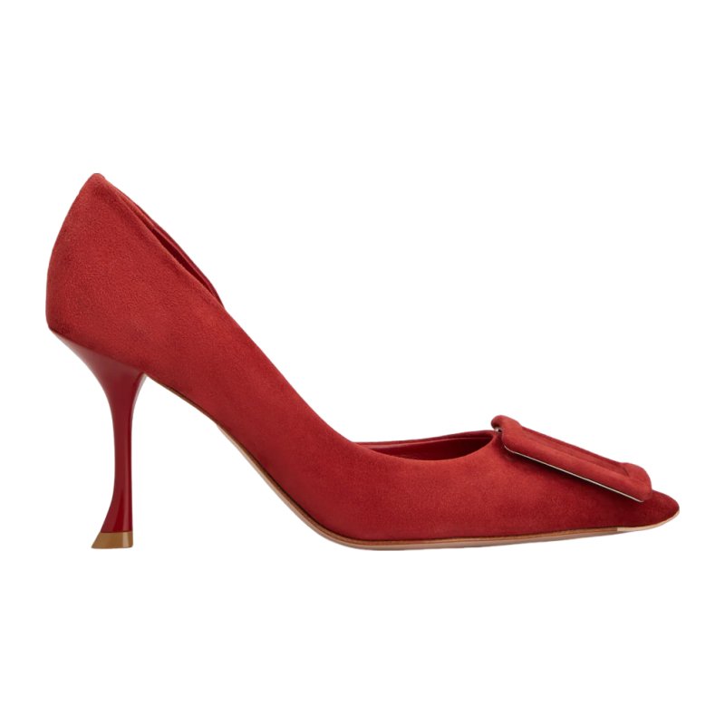 RogerVivier/罗杰维维亚女士高跟鞋麂皮包边搭扣细跟奥尔赛鞋新款