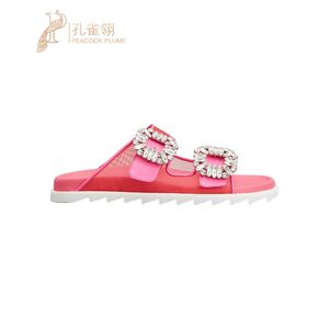 Roger Vivier女鞋 Slidy Viv' 精美华丽玫瑰红水钻搭扣穆勒凉拖鞋