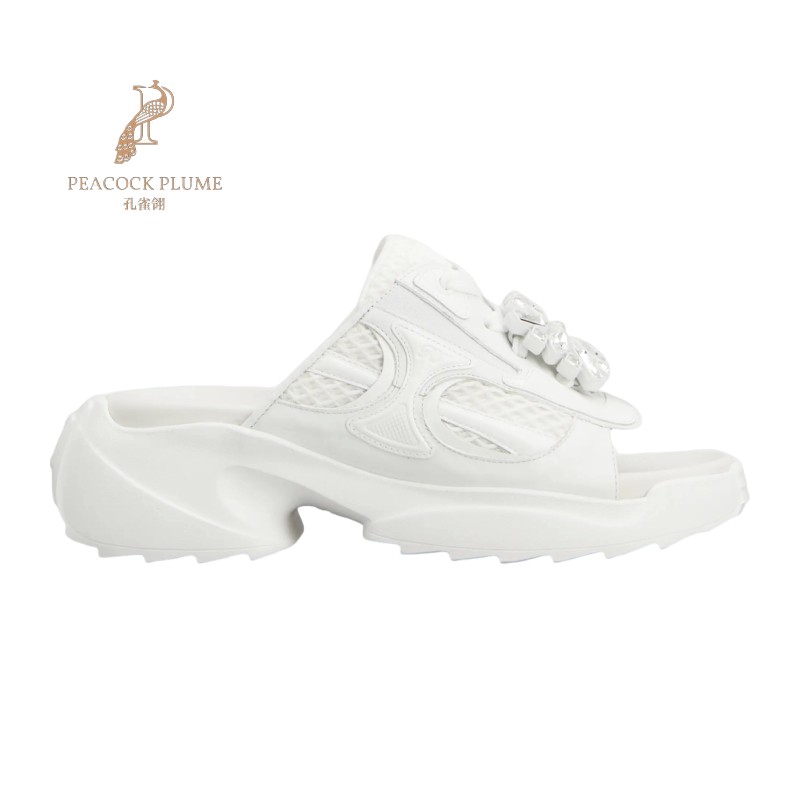 RogerVivier/罗杰维维亚女士凉鞋皮革网眼镶钻搭扣橡胶底新款