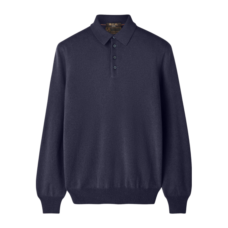 Loro Piana/诺悠翩雅男装海军蓝色骆马毛针织长袖polo衫