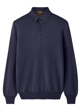 Loro Piana/诺悠翩雅男装海军蓝色骆马毛针织长袖polo衫