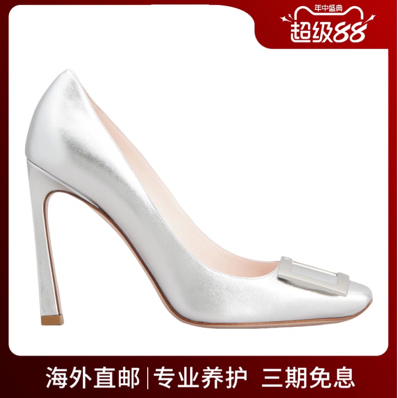 RogerVivier/罗杰维维亚女士高跟鞋小牛皮纳帕金属饰面搭扣新款